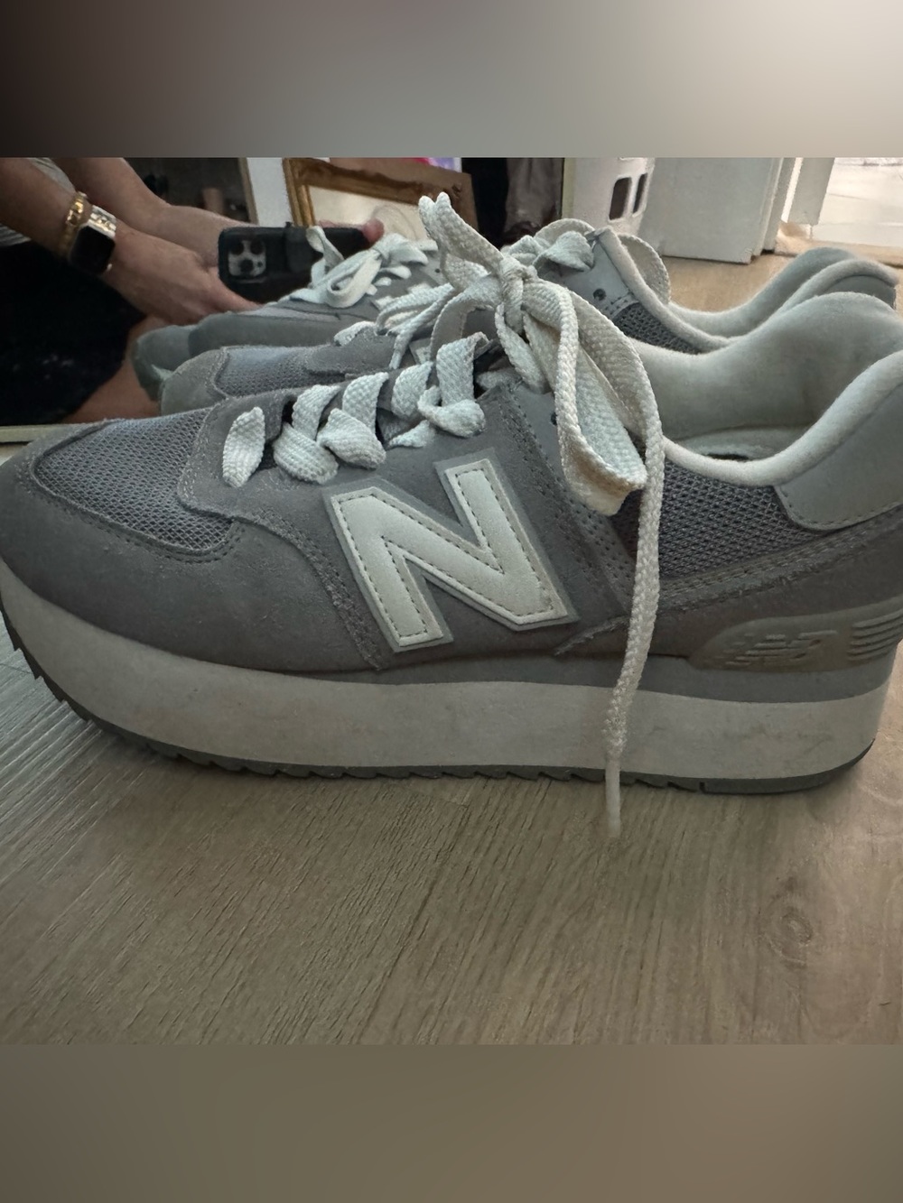 New Balance Grey and White 574 Lace-Up Sneakers